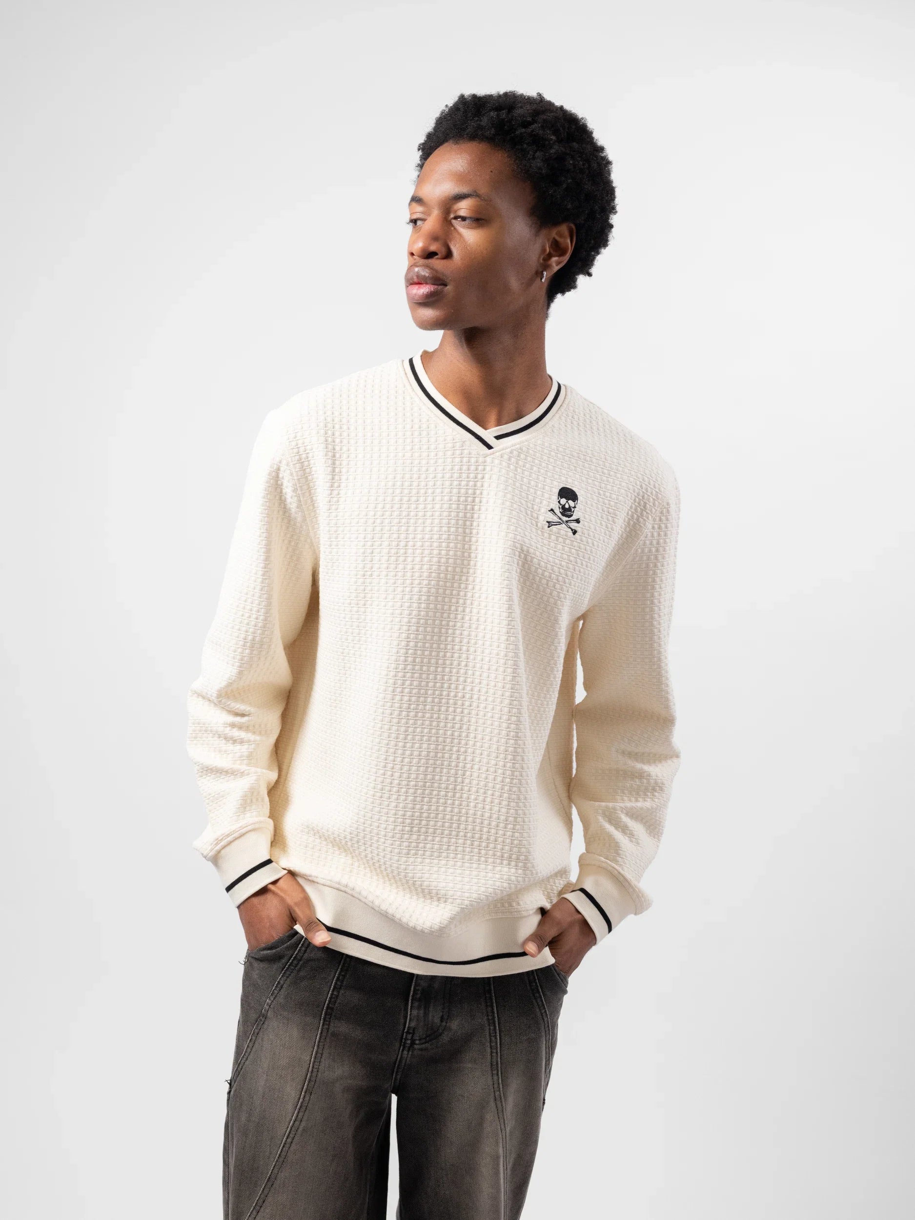 Orlando Pirates V-neck Waffle Sweatshirt White